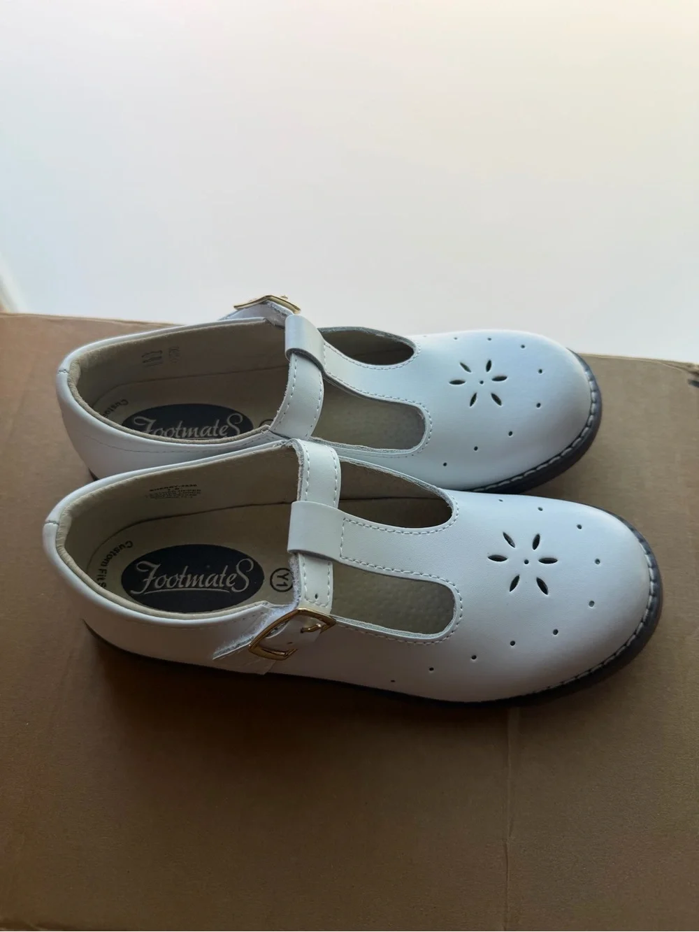 Brand New without box, Girls FootMates White Mary Jane with Gold Buckle Y1